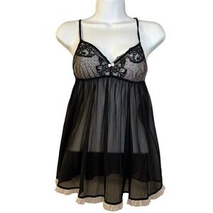Victoria's Secret Sheer Black Pink Babydoll Lingerie Top Size Small